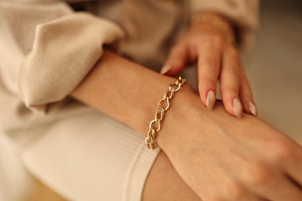 İki Renk Halka Zincirli Altın Bileklik 14 Ayar