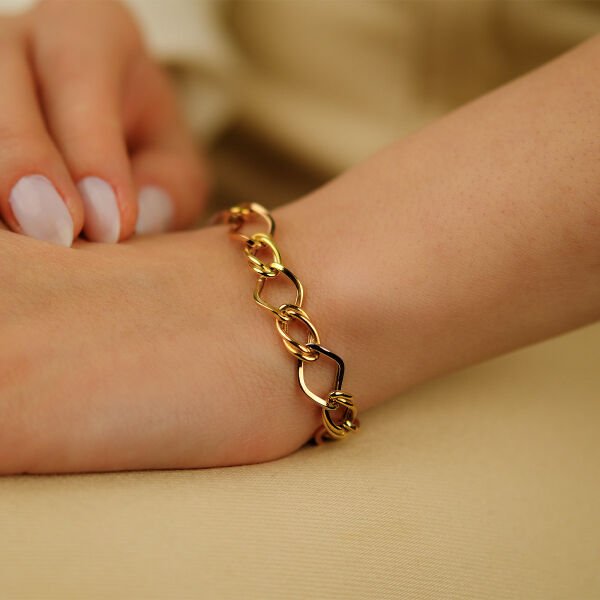 İki Renk Halka Zincirli Altın Bileklik 14 Ayar