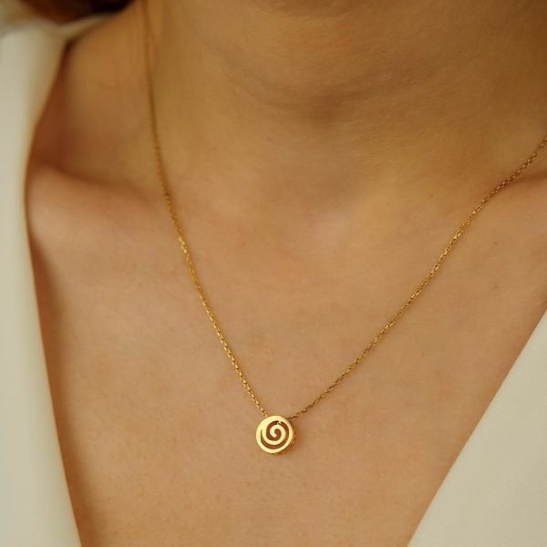 Spiral Tasarım Altın Zincir Kolye 14 Ayar