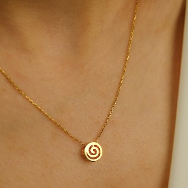 Spiral Tasarım Altın Zincir Kolye 14 Ayar