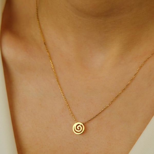 Spiral Tasarım Altın Zincir Kolye 14 Ayar
