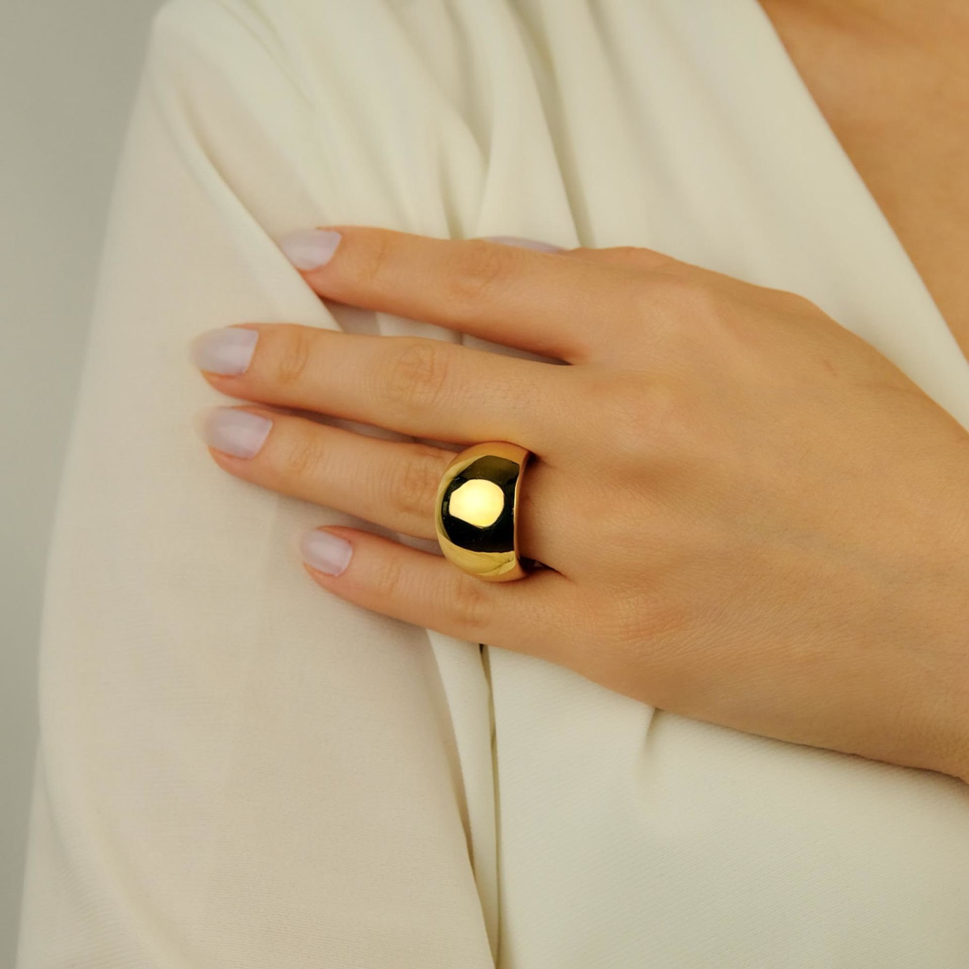 Bombeli Sade Tasarım Altın Yüzük 14 Ayar