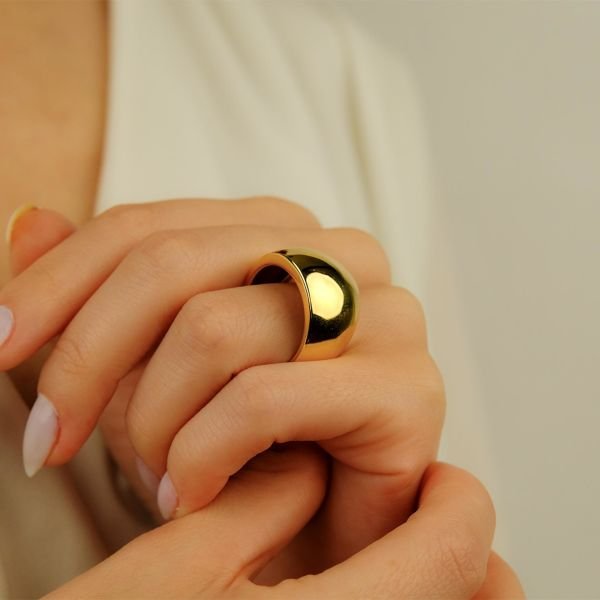 Bombeli Sade Tasarım Altın Yüzük 14 Ayar