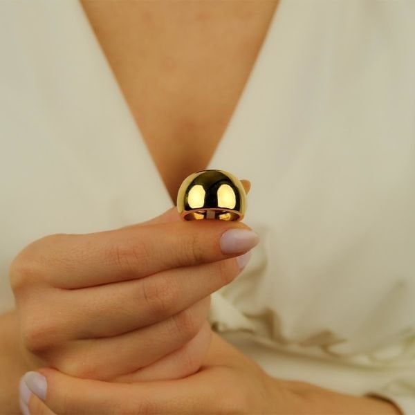 Bombeli Sade Tasarım Altın Yüzük 14 Ayar