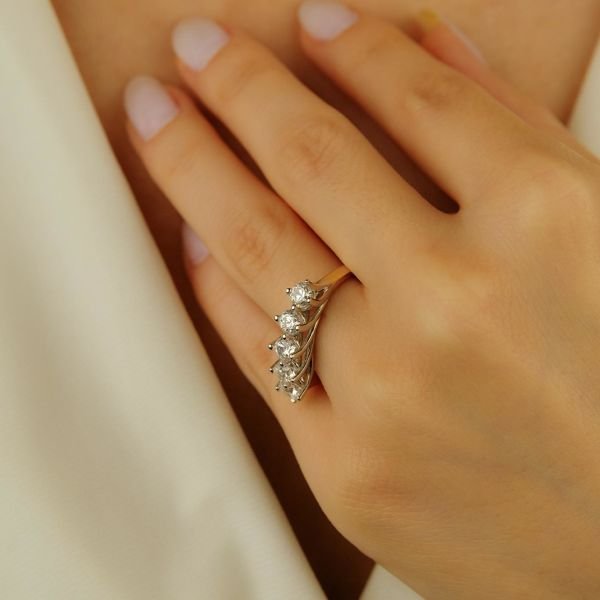 Zarif Tasarım Beştaş Sarı Beyaz Altın Yüzük 14 Ayar