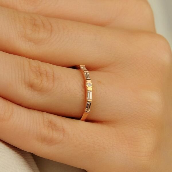 Taşlı Tasarım Rose Gold Altın Yüzük 14 Ayar